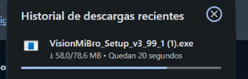 Descarga de VisionMiBro en progreso en Chrome