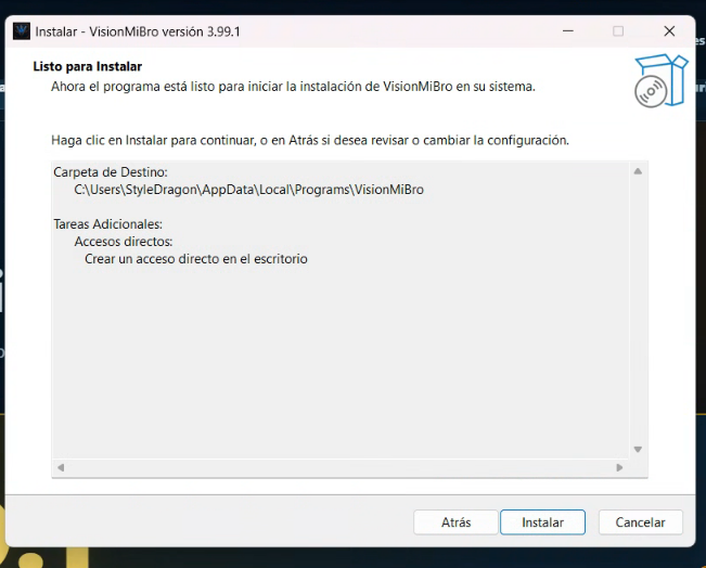 VisionMiBro listo para instalar